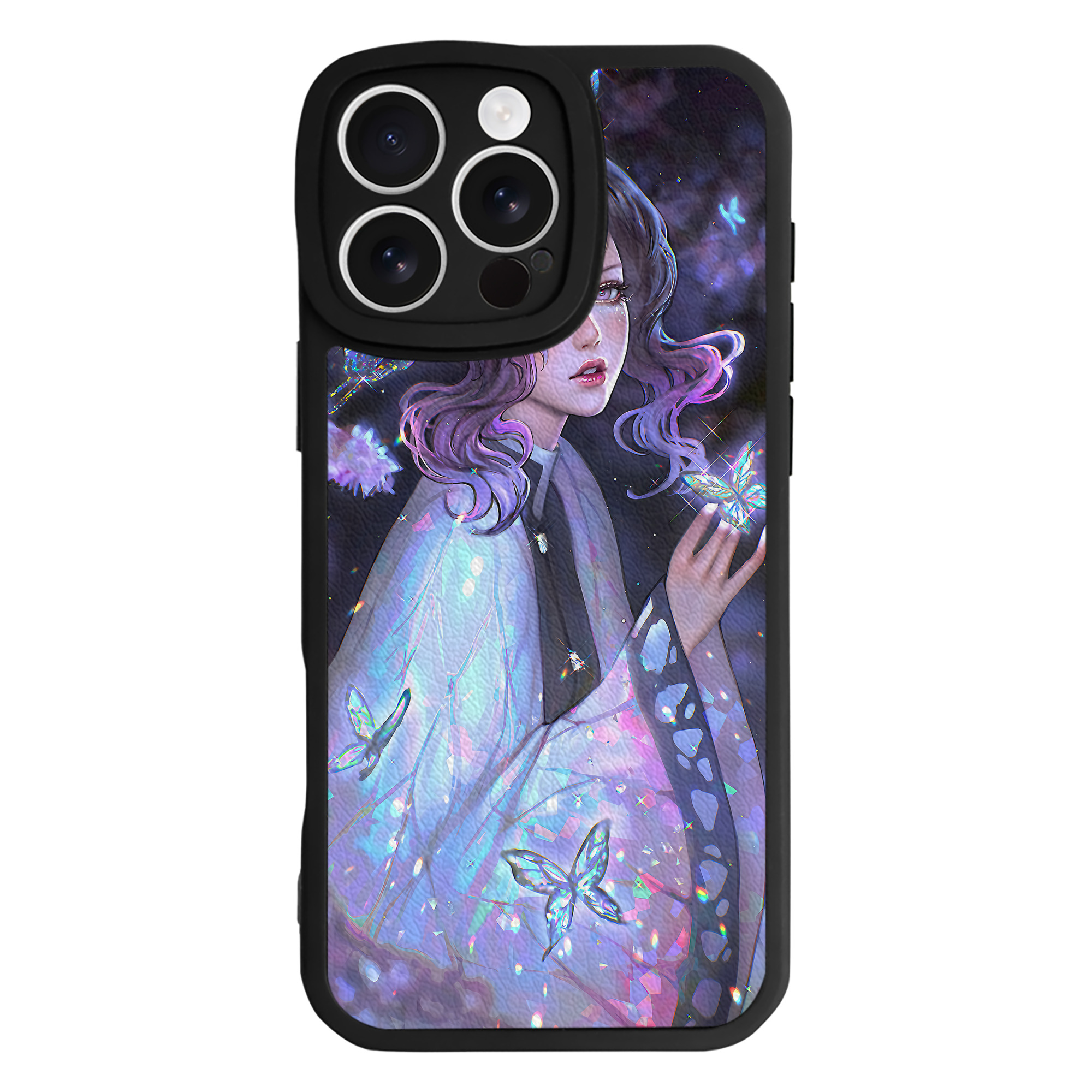 （画像用） 鬼滅の刃（きめつのやいば）蟲柱-胡蝶 しのぶ／こちょう しのぶ Kochou Shinobu 【iPhone 16シリーズ対応】シリコンスマホケース（レザー調） 材質：シリコン